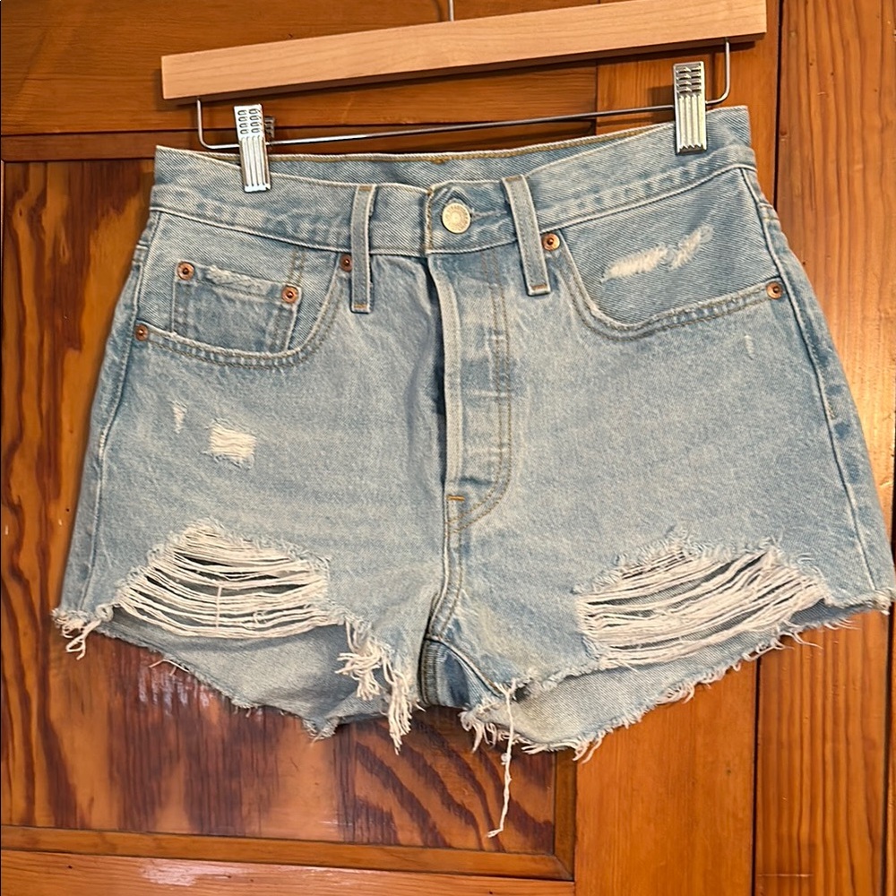 Levi's Blue Jean Shorts Distressed High-Waisted